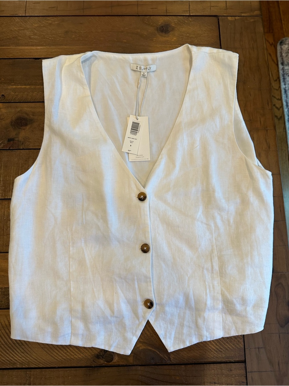 Z Supply Marta White Linen Button-Front Vest Top